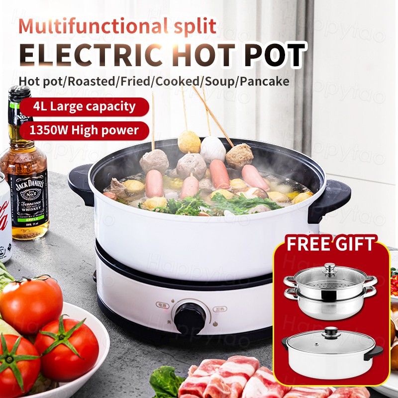 ข้อเสนอพิเศษ With Pot1300W Multifunction Split Electric Hot Pot Household 4L Non-Stick Electric Wok Electric Heating Pan