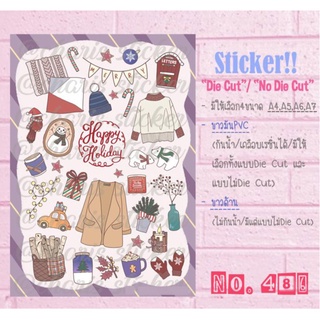 Sticker Merry X-mas &amp; HNY ขนาด A4/A5/A6 ไดคัท pvc กันน้ำ