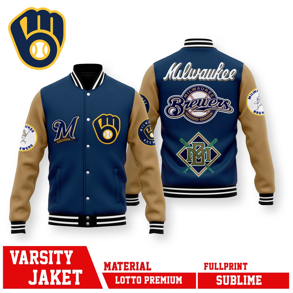 ใหม่ VARSITY JACKET TEAM BASEBALL MLB SERIES Milwaukee Bucks
