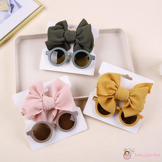 Babygarden- แว่นตากันแดด เด็กผู้หญิง ที่คาดผม, แว่นตาป้องกันรังสียูวี ทรงกลม สีพื้น + ที่คาดผม โบ สีพื้น