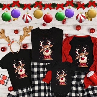 Deer Merry Christmas Family Matching balck T-shirt Baby black romper Mom Dad Kids Outfit Christmas Clothes Tops