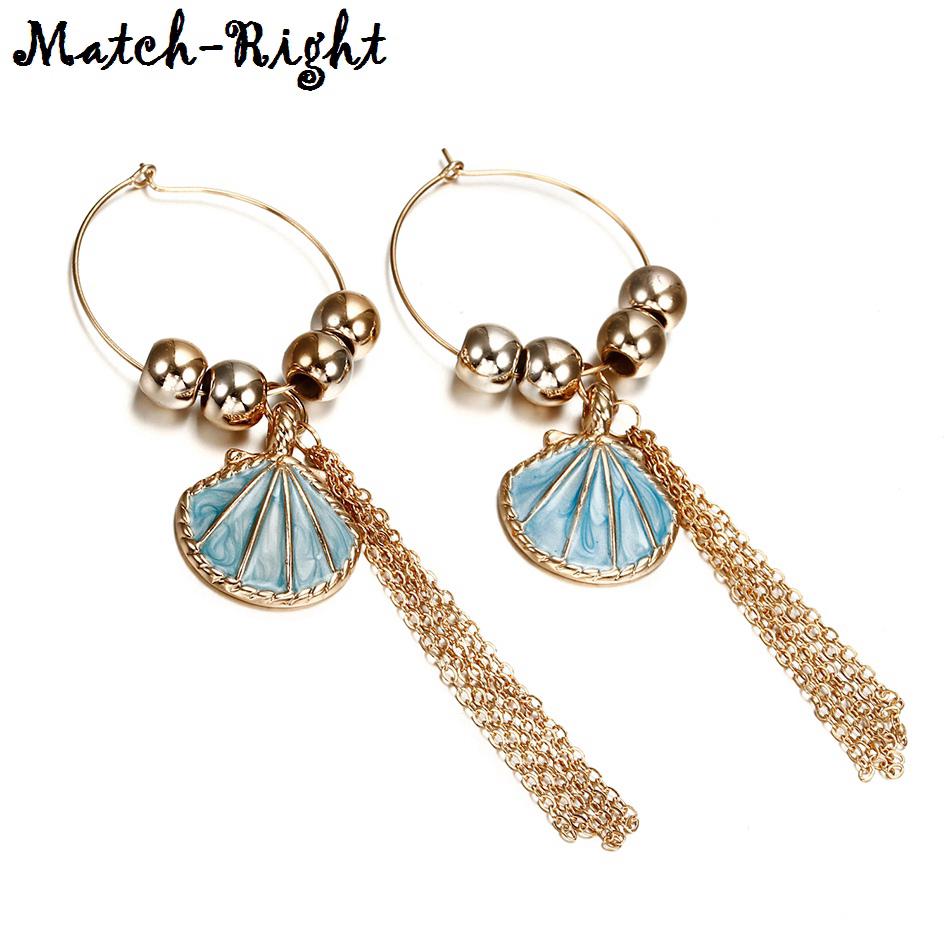 ต่างหูเปลือกที่มีสีสันหวาน Statement Earrings Multicolor Alloy Sea Shell Sweet Style Drop Earrings