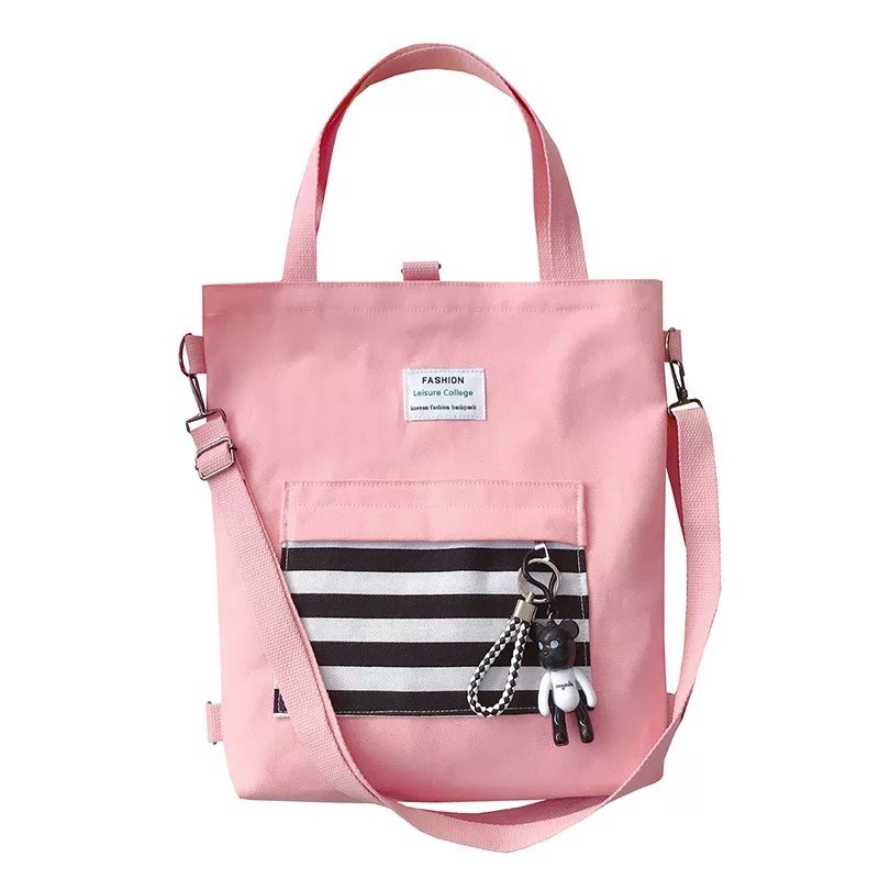 AMELIA STRIPE TOTE BAG - กระเป๋าโท้ตผู้หญิงมัลติฟังก์ชั่นสามารถเลื่อนและกระเป๋าเป้สะพายหลังได้