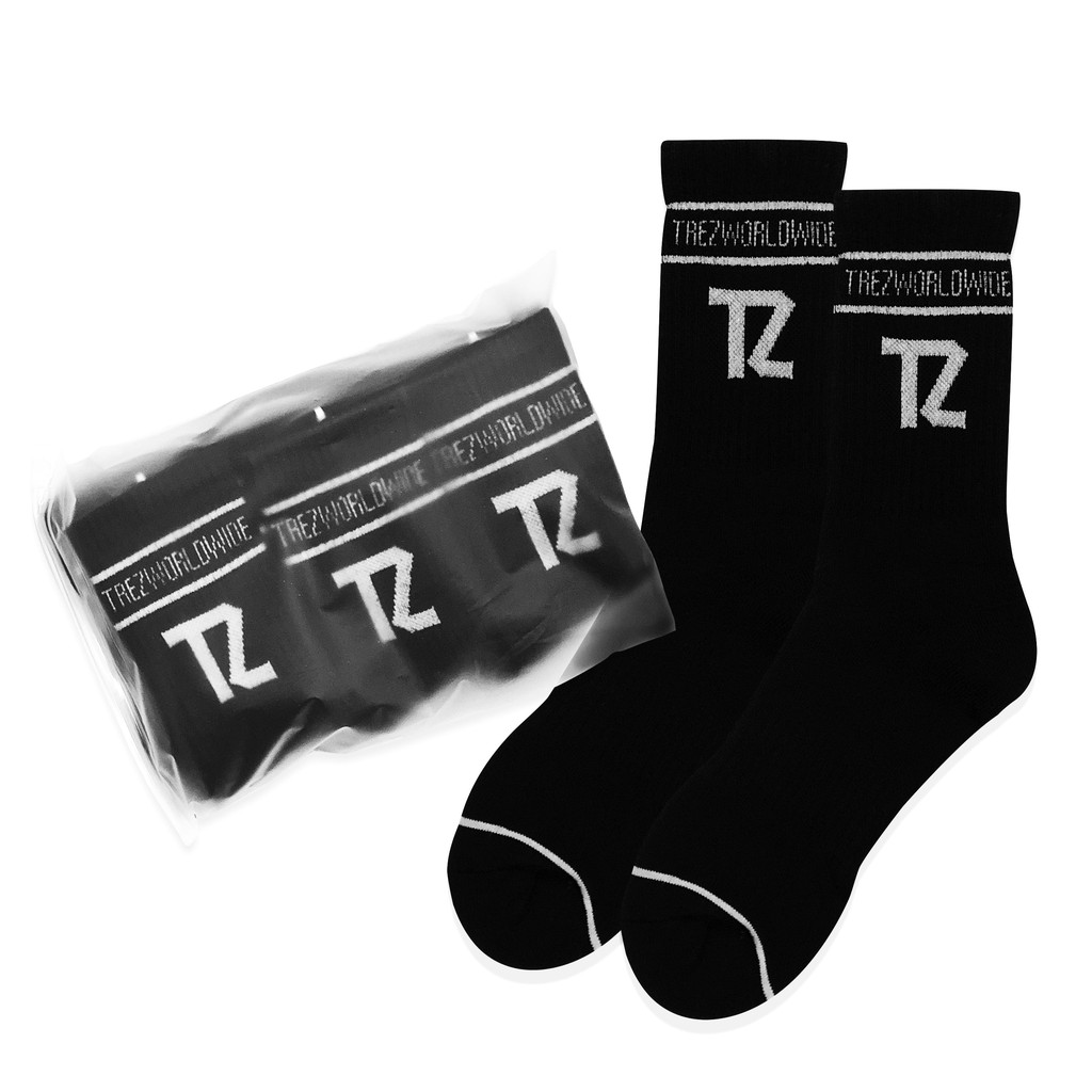 TZ worldwide TZ CREW SOCKS BLACK (3 PACK) (3 คู่)