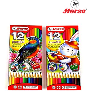 HORSE ตราม้า ดินสอสีไม้ยาว 12สี+กบเหลา กล่องแดง จำนวน 1 กล่อง