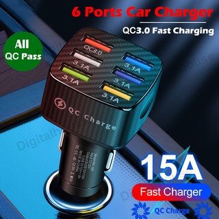 ที่ชาร์จในรถยนต์ 6 พอร์ต QC3.0 ชาร์จเร็ว USB สําหรับรถยนต์ 12-24V