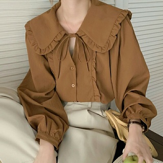 ꔣ 🍁 ʚɞ🧸 🍂 (pre-order) cutie pie blouse
--- สีน้ำตาล, ขาว, ดำ

✨