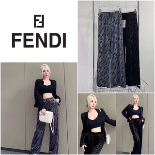 กางเกงขายาว FENDI FF LOGO JACQUARD VELVET TROUSERS