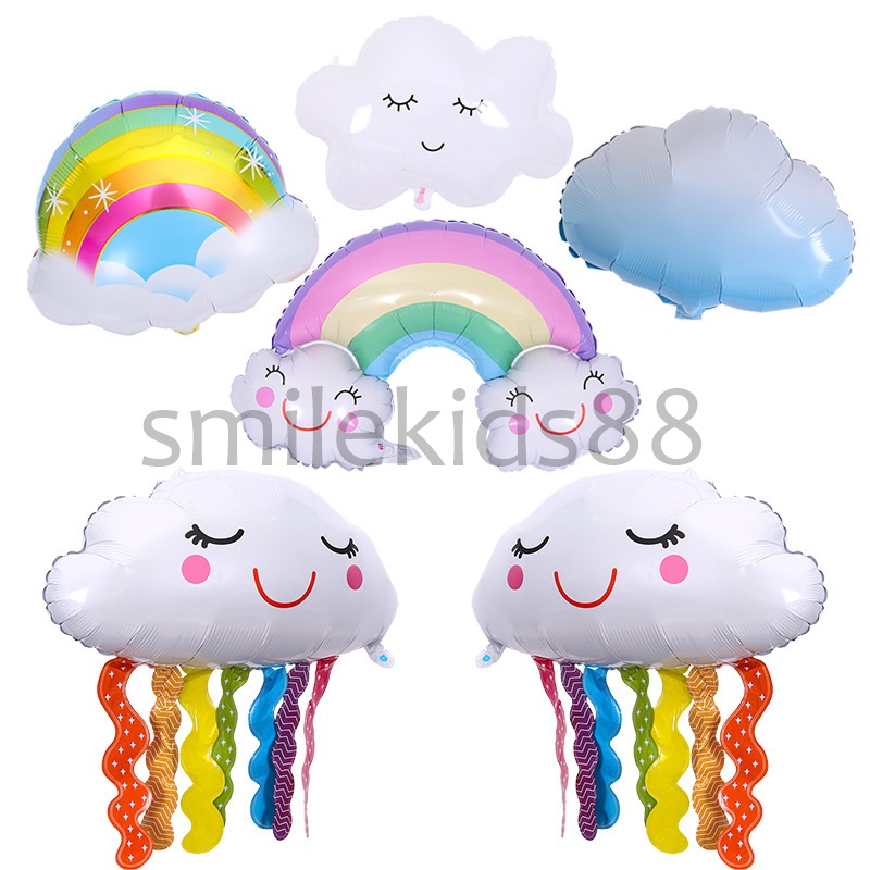 พร้อมส่ง ลูกโป่งฟอยล์ก้อนเมฆ, สายรุ้งพาสเทล สุดน่ารัก cloud rainbow ballon