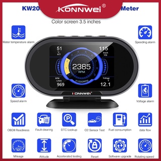 【จัดส่งวันเดียวกัน】KONNWEI KW206 OBD2 คอมพิวเตอร์ในรถยนต์ รถยนต์ คอมพิวเตอร์ในรถยนต์ จอแสดงผลดิจิตอล OBD 2 สแกนเนอร์การบริโภคน้ำมันเชื้อเพลิงและเครื่องวัดอุณหภูมิน้ำ