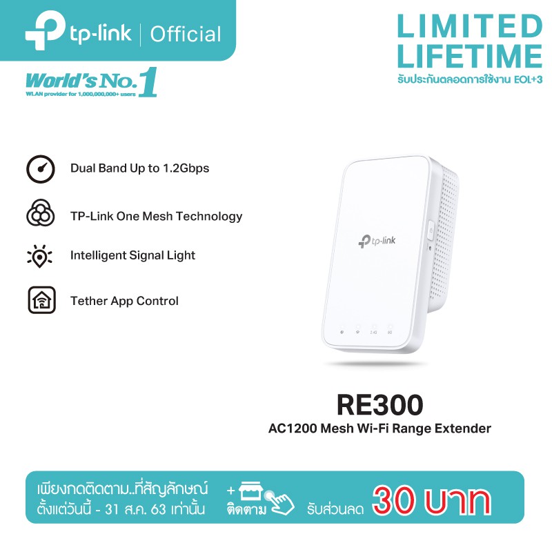 TP-Link RE300 AC1200 Mesh WiFi Repeater ตัวขยายสัญญาณ WiFi (Mesh Wi-Fi ...