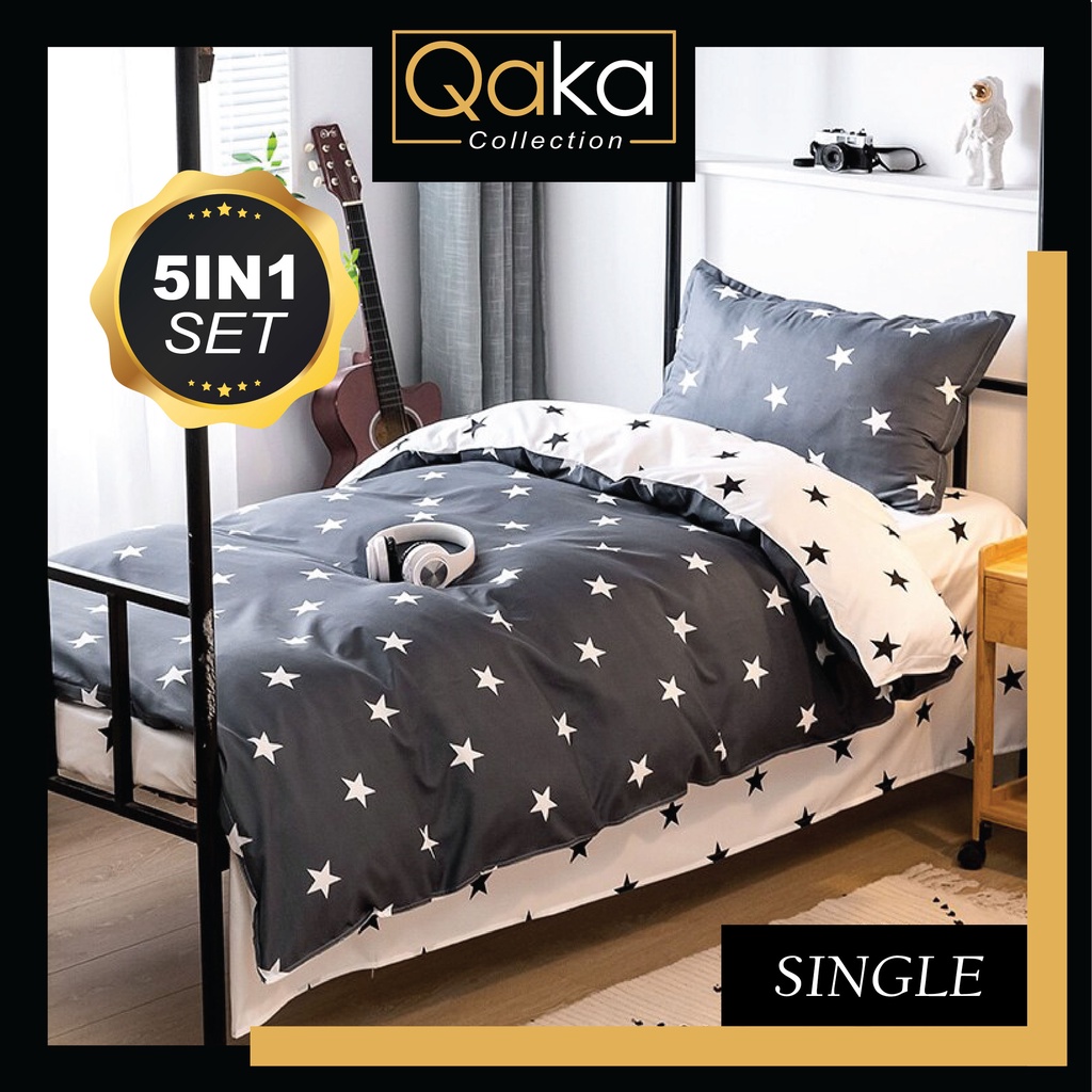 HOT CADAR SINGLE 5D SET (5IN1) COMFORTER TEBAL 1200TC BEDSHEET PILLOW BOLSTER CASE IN SHIP SAME DAY