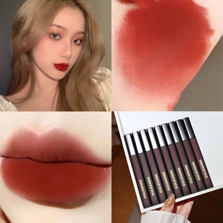 【Jingjie】ลิปสติกลิปกลอสเนื้อMatte สีดําไม่ติดริมฝีปากสีขาว