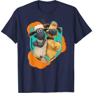 เสื้อยืดผ้าฝ้ายพรีเมี่ยม เสื้อยืด พิมพ์ลาย Shaun the Sheep: Shaun and Bitzer Best Friends สําหรับผู้ชาย