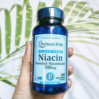 ไนอะซิน วิตามินบี 3 Flush Free Niacin+ Inositol Nicotinate 500 mg 100 Rapid Release Capsules (Puritans Pride®)