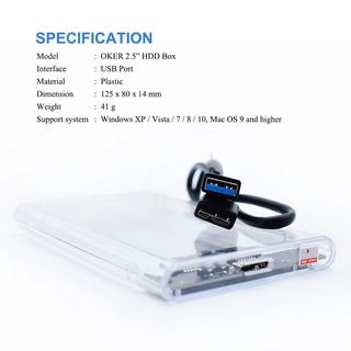 OKER กล่องใส่ แบบใส HDD 2.5นิ้ว OKER USB 3.0 SATA BOX External Hard Drive รุ่น ST-2529