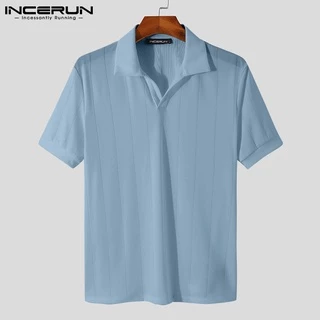 Incerun เสื้อโปโล คอปก แขนสั้น ลําลอง สไตล์เรียบง่าย 6 สี สําหรับผู้ชาย