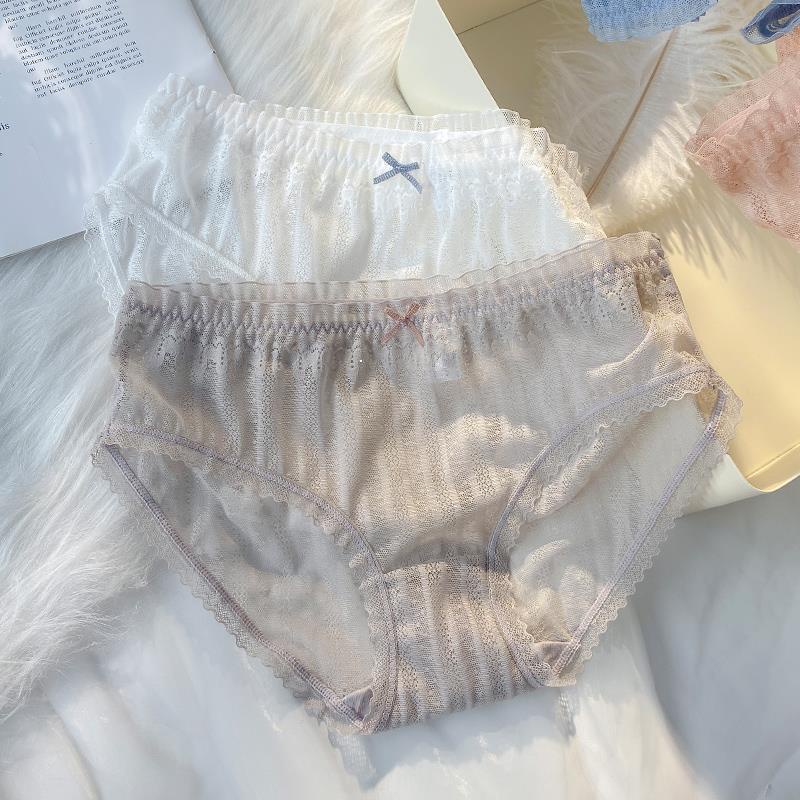 ลูกไม้ผู้หญิงญี่ปุ่นกางเกงในผ้าฝ้ายบริสุทธิ์เป้าบางเฉียบฤดูร้อนล่อเอวเซ็กซี่ไม่มีรอยกางเกง