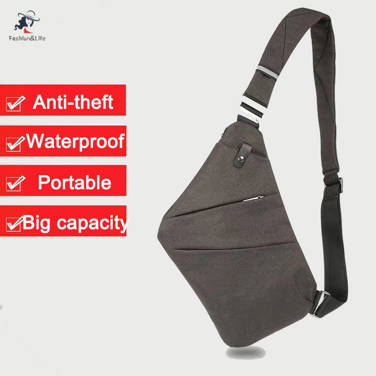 กระเป๋าสะพายไหล่ป้องกันการโจรกรรมกันน้ําแบบพกพาทําจากโพลีเอสเตอร์สําหรับผู้ชาย