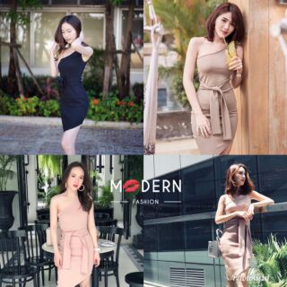 🔥ขายเท🔥ถูกสุดๆงานป้ายModernเดรสไหล่เบี่ยงข้างผูกโบว์เอวงานป้ายmodern