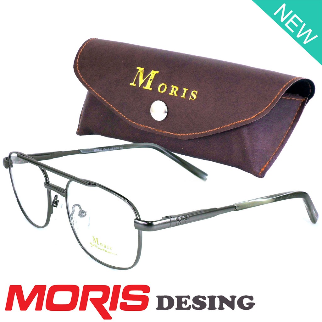 Moris แว่นตา รุ่น 5212 สีเทา กรอบเต็ม ขาสปริง วัสดุ สแตนเลส สตีล (สำหรับตัดเลนส์) กรอบแว่นตา Eyeglas