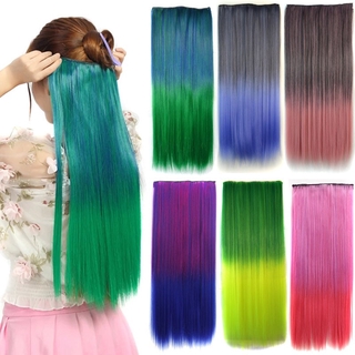 Ombre กิ๊บติดผมสังเคราะห์ สีเขียว สีชมพู ธรรมชาติ 5 คลิป