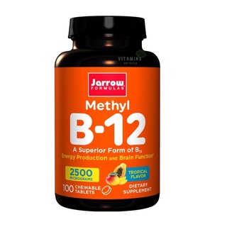 ✅โค้ดลดหน้าร้าน 🍑B-12 รสผลไม้รวม 2500 mcg Jarrow Formulas, Methylcobalamin Tropical Flavor 100 เม็ด, Vitamin B12