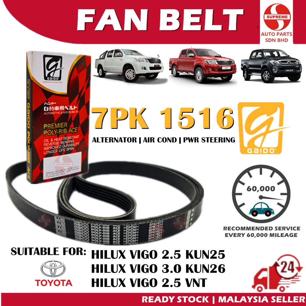 S2U Gaido พัดลมเข็มขัด Toyota Hilux Vigo 2.5 3.0 ทุกรุ่น Air Cond เครื่องกําเนิดไฟฟ้ากระแสสลับเข็มขั