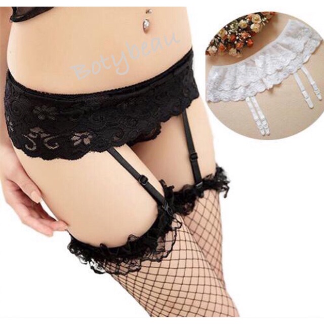 พร้อมส่ง จาก กทม. สต็อกกิ้งลูกไม้ จีสตริง ถุงน่องสีเข้าเซ็ท สั่งแยกเพิ่มได้