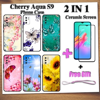 2 IN 1 เคสโทรศัพท์ Cherry Aqua S9 พร้อมกระจกนิรภัยกันรอยหน้าจอ เซรามิค ฟิล์มโค้ง ผีเสื้อ