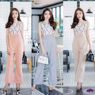 &lt;TW7980&gt;Jumpsuit ชุดจั้มสูทแขนกุด งานพิมพ์ลายสวยๆตรงหน้าอก