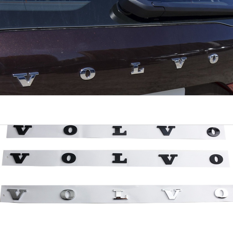 โลโก้ตัวอักษรสําหรับ Volvo XC60 XC90 S90 XC40 S60 C30 S80 V60 ตราสัญลักษณ์ด้านหลังรถด้านหลังสติกเกอร์เงินสีดํา