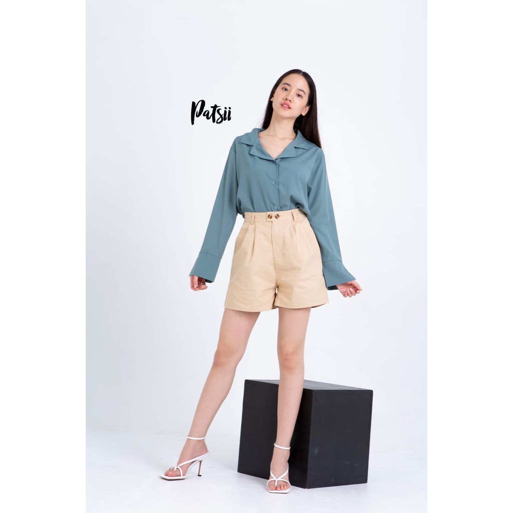 เสื้อเชิ้ตแขนยาวสีพื้น ผู้หญิง แบรนด์ Patsii อกได้ถึง 42 นิ้ว