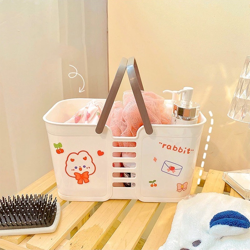🍁แถมSticker✨ ตะกร้าหูหิ้วใส่ของพลาสติก ตะกร้าอาบน้ำมีรูระบายน้ำ