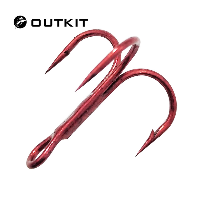 20 ชิ้น/ล็อตเหล็กคาร์บอนสูง Treble Fishing Hooks Red Hard Lure รอบ Bent Triple ประดิษฐ์ Lure Fishhooks ขนาด 4 6 8 10