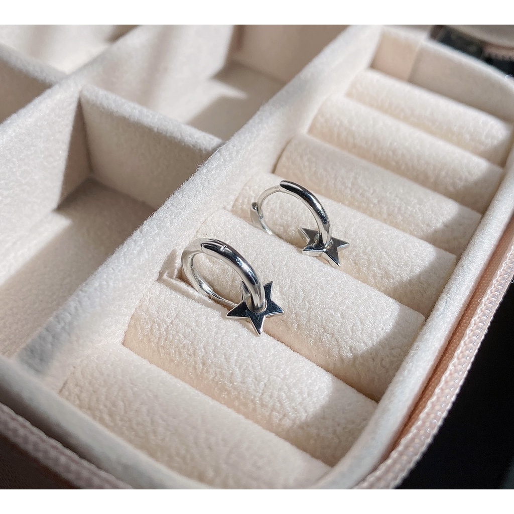 230-goodgift_station -Hoop star 925 sterling silver earrings ต่างหูเงินแท้ s925 ห่วงกลมแบบล็อค คล้อง
