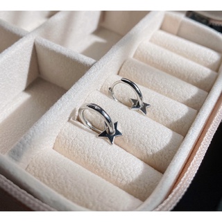 230-goodgift_station -Hoop star 925 sterling silver earrings ต่างหูเงินแท้ s925 ห่วงกลมแบบล็อค คล้องดาว 1 ดวง