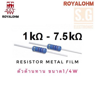 Resistor 1kΩ - 7.5kΩ 1/4W ยี่ห้อ Royalohm ชนิด Metal Film 1%