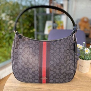 📌Coach Hobo F39042 Jacquard Signature Stripe Tote Gray Red Multi Shoulder Bag 📌Size : 13"L x 3.75"W x 10.75"H