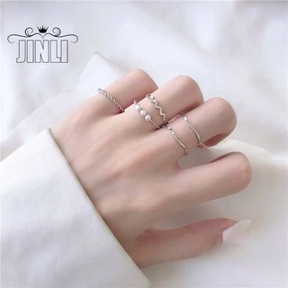 แหวนโลหะผสม สีเงิน ประดับไข่มุกแฟชั่น สําหรับผู้หญิง