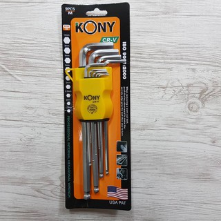 KONY ชุดประแจแอล ชุดประแจหกเหลี่ยม (หัวบอล) 9ตัว/ชุด ยาวพิเศษ  BALL KEY SET