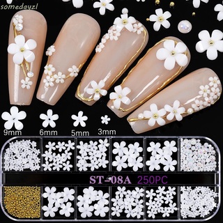 SOMEDAYZL White Nail Art Flower Jewelry Elegant Five Petal Flower Ornaments 3D Nail Art Decoration Mini Three-dimensional Charm Japanese DIY Nail Art Accessories/Multicolor