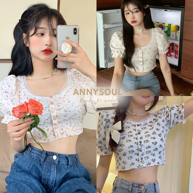 เสื้อผ้าผู้หญิงแขนพัฟทรงสวยแต่งกระดุมสุดน่ารัก