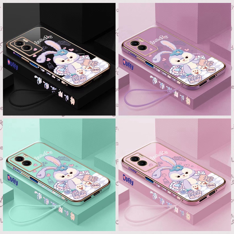 สำหรับ Samsung Note 10 S21 FE S21 plus S21 Ultra S22 S22 Plus S22 Ultra S10 S10 Plus A91 M80s ขอบตรง 90 ° กระต่ายอะนิเมะ Electroplating โทรศัพท์กรณี