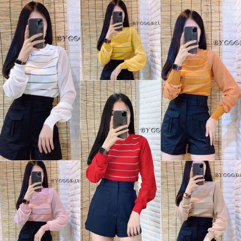 aimorn_shop เสื้อไหมพรม ดีเทลมาเป็นแขนยาวผ้าชีฟอง พริ้ว ๆ ใส่สบาย ไม่ร้อนไม่รู้อยากรู้ต้องลองตำ