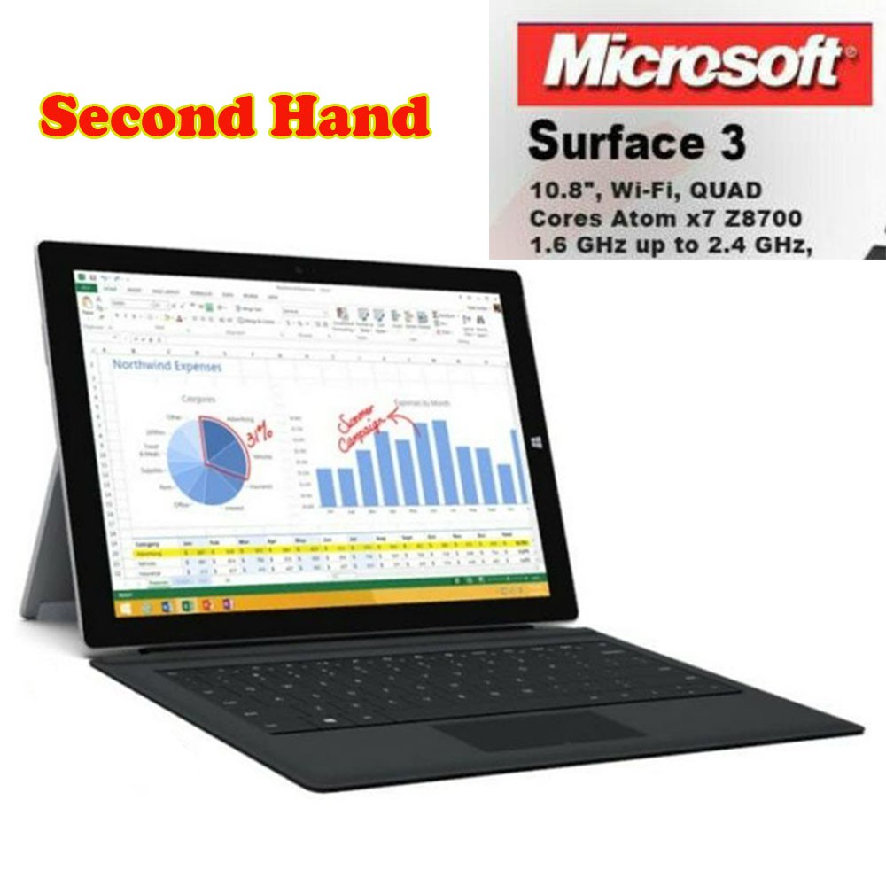 “80% ใหม่” มือสอง MICROSOFT Surface 3 10.8 นิ้ว Touch 2 in 1 แท็บเล็ต คอมพิวเตอร์ PC X86 Intel® Z8700 1.6Ghz (ระเบิด 2.4 GHz