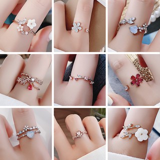 Shuling แหวนเพทาย พลอยเทียม ปรับได้ แฟชั่นสไตล์เกาหลี สําหรับผู้หญิง