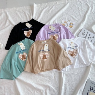 พร้อมส่ง ผ้าคอตตอน🐻เสื้อครอป เสื้อครอปสั้น minicrop สกรีนลาย หมีpleaseครอป