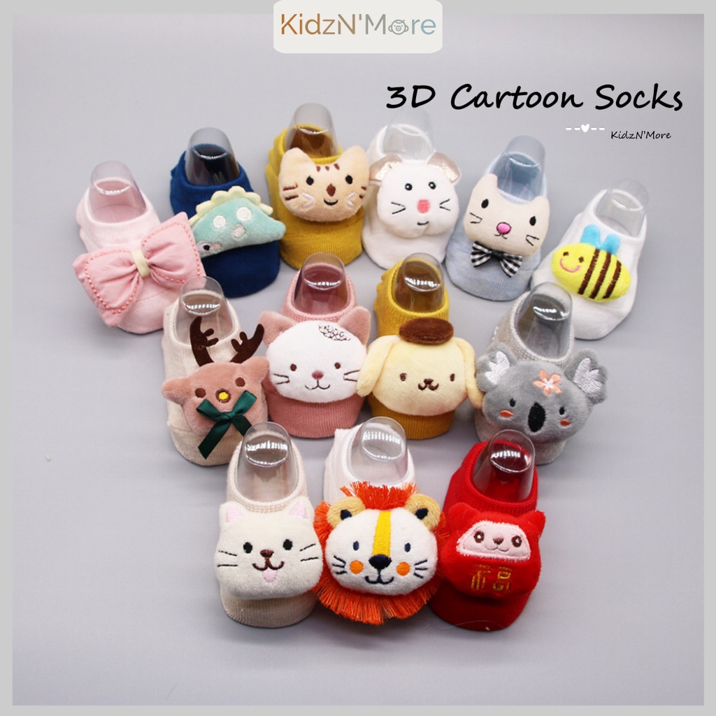 *4 สําหรับ RM15* 0-1Y ทารกแรกเกิด 3D ถุงเท้าการ์ตูนสัตว์ Anti Slip Stockin Bayi