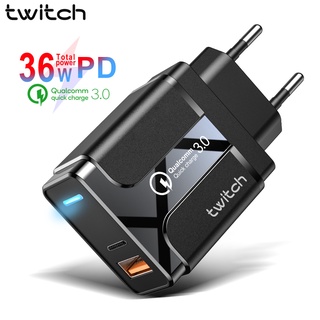 Twitch 36W Quick Charge QC 3.0 PD USB Fast Charger Adapter for Xiaomi Android